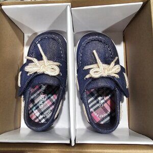 *New* Intrepid Sperry Baby Girls sz 3M Crib Jr. Denim Navy/Gold shoes SCI162764